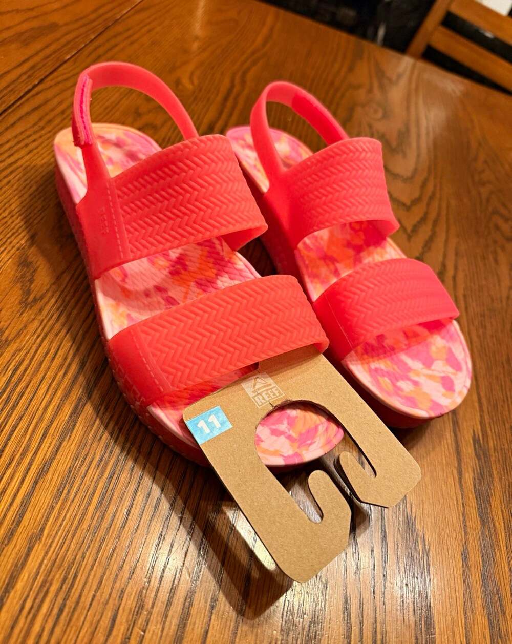 Reef Unisex Women’s Pink/Orange Multicolor Slide Sandals US 11 Hook & Loop Strap